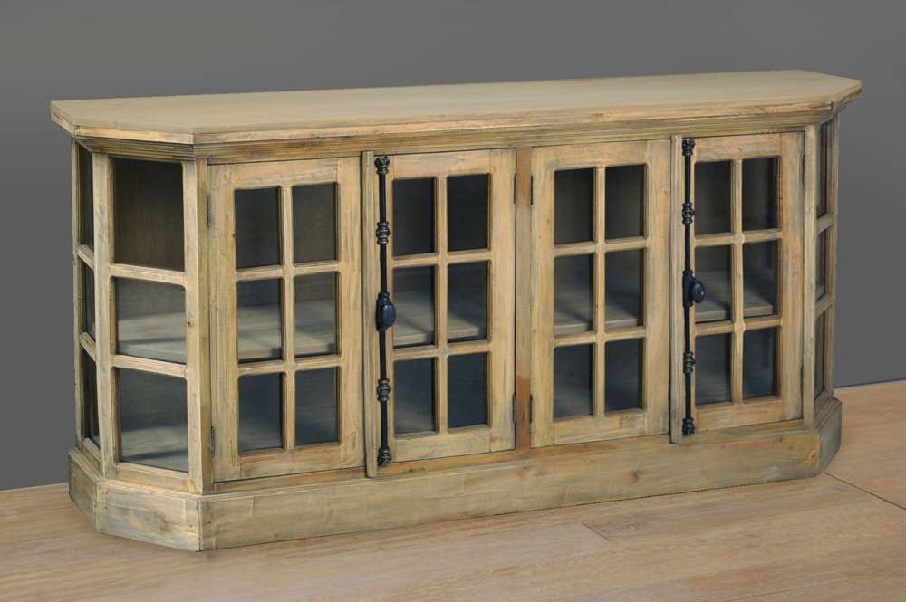 Sunset Trading -  Shabby Chic Cottage  77in Window Pane Glass Door Display Credenza  - CC-CAB924S-DW veiw 5