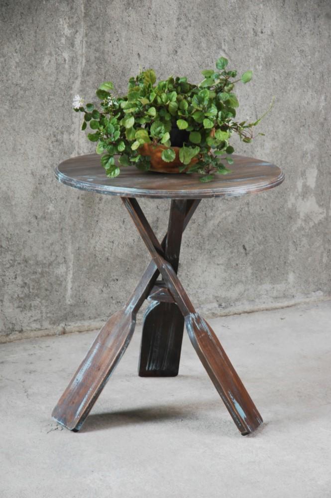 Sunset Trading - Shabby Chic Cottage Round Boat Oar Accent Table Distressed Brown And Blue - CC-TAB813LD-BBR veiw 2