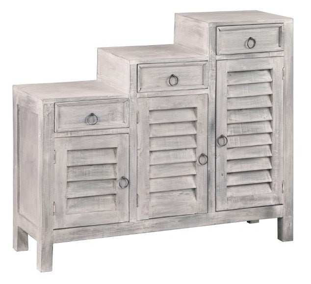 Sunset Trading - Shabby Chic Cottage Three Tiered Shutter Cabinet Distressed Light Gray - CC-CAB1181LD-SW veiw 1