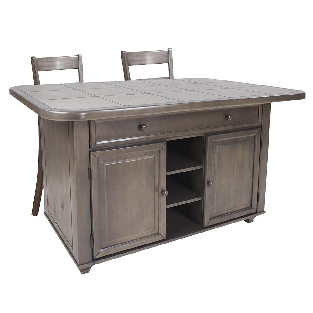 Sunset Trading - Shades of Gray 3 Piece Kitchen Island Set  - Weathered Gray with Graystone Tile Top - CY-KIT2-B200-AG3P veiw 1