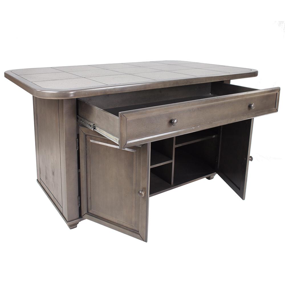 Sunset Trading - Shades of Gray 3 Piece Kitchen Island Set  - Weathered Gray with Graystone Tile Top - CY-KIT2-B200-AG3P veiw 3