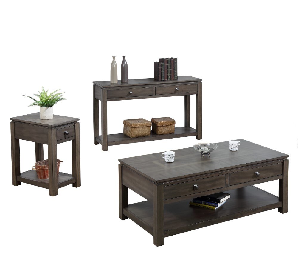 Sunset Tradingshades Of Gray 3 Piece Living Room Table Set With Drawers And Shelves - DLU-EL1603-04-08 veiw 2