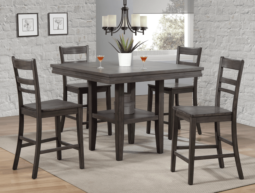 Sunset Trading - Shades Of Gray 5 Piece Square Pub Table Set With Storage Shelf - DLU-EL4545C-B200-5PC veiw 2