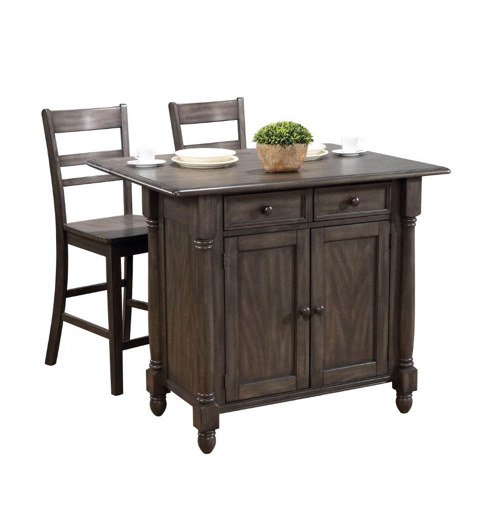 Sunset Trading - Shades Of Gray Drop Leaf Kitchen Island Set With 2 Stools Breakfast Bar Drawers Storage - DLU-KI-4222-B200-AG3PC veiw 1