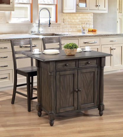 Sunset Trading - Shades Of Gray Drop Leaf Kitchen Island Set With 2 Stools Breakfast Bar Drawers Storage - DLU-KI-4222-B200-AG3PC veiw 2