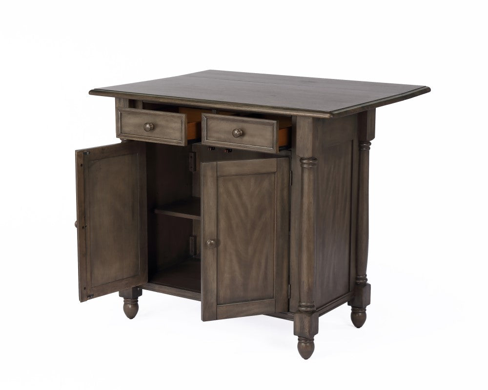 Sunset Trading - Shades Of Gray Drop Leaf Kitchen Island Set With 2 Stools Breakfast Bar Drawers Storage - DLU-KI-4222-B200-AG3PC veiw 4