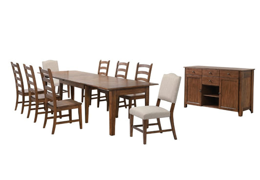 Sunset Trading - Simply Brook 10 Piece Rectangular Extendable Dining Set - 4 Size Table - Upholstered Chair - Sideboard Buffet - Amish Brown - DLU-BR134-C85AMSB10P veiw 1