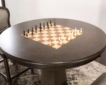 Sunset Trading - Vegas 3 Piece 42in Round Counter Height Dining, Chess and Poker Table Set - Reversible 3 in 1 Game Top - Distressed Gray Wood - Upholstered Stools with Nailheads - CR-87711-TCB-3P veiw 4