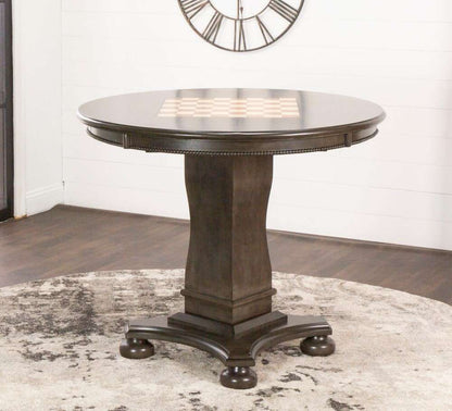 Sunset Trading - Vegas 42in Round Counter Height Dining, Chess and Poker Table - Reversible 3 in 1  Game Top - Distressed Gray Wood - CR-87711-TCB veiw 3