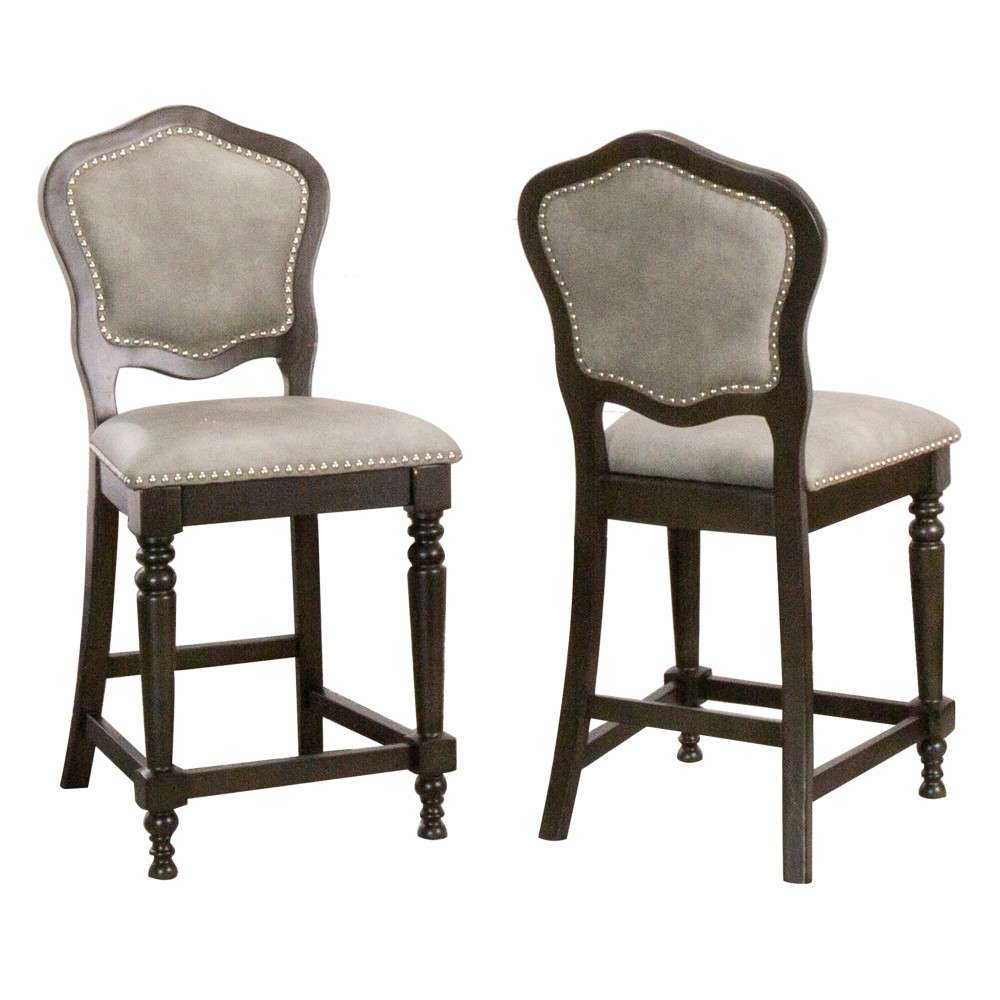 Sunset Trading - Vegas Upholstered Barstools with Backs - Counter Height Dining Chairs - Distressed Gray Wood - Nailheads (Set of 2) - CR-87711-24-2 veiw 1