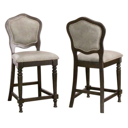 Sunset Trading - Vegas Upholstered Barstools with Backs - Counter Height Dining Chairs - Distressed Gray Wood - Nailheads (Set of 2) - CR-87711-24-2 veiw 1