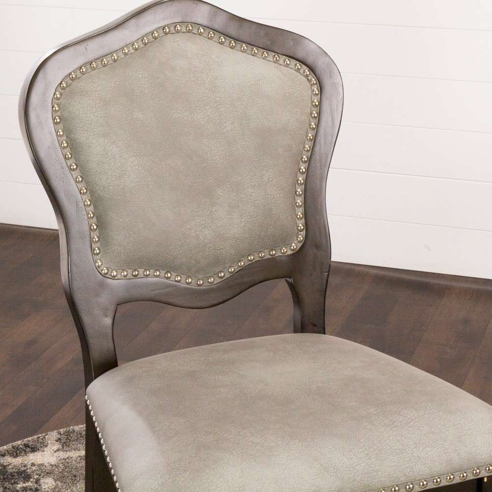 Sunset Trading - Vegas Upholstered Barstools with Backs - Counter Height Dining Chairs - Distressed Gray Wood - Nailheads (Set of 2) - CR-87711-24-2 veiw 3