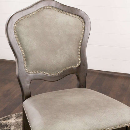 Sunset Trading - Vegas Upholstered Barstools with Backs - Counter Height Dining Chairs - Distressed Gray Wood - Nailheads (Set of 2) - CR-87711-24-2 veiw 3