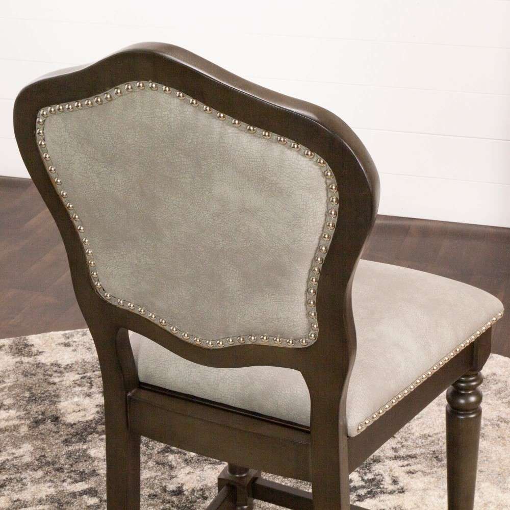 Sunset Trading - Vegas Upholstered Barstools with Backs - Counter Height Dining Chairs - Distressed Gray Wood - Nailheads (Set of 2) - CR-87711-24-2 veiw 4