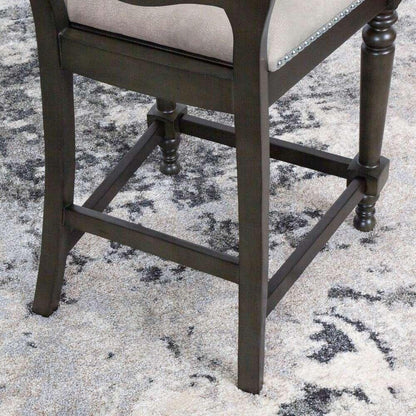 Sunset Trading - Vegas Upholstered Barstools with Backs - Counter Height Dining Chairs - Distressed Gray Wood - Nailheads (Set of 2) - CR-87711-24-2 veiw 5