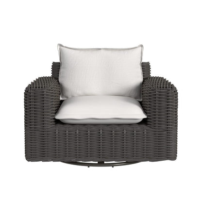 Sunset West - Cabo Oversized Swivel Club Chair in Soothe Pearl w/ Flange Welt - Dark Wood - SW8001-215S-PR-STKIT view 2