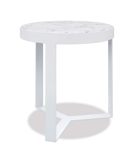 Sunset West - Bazaar - Contemporary 18in Round End Table, Frost Finish with Carrara Marble Top - SW4705-ET_CLOSEOUT veiw 1