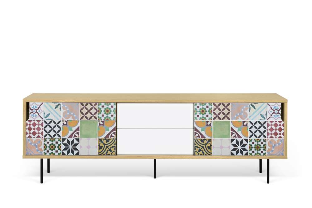 TEMAHOME - Dann 201 Tiles Patchwork Sideboard in Oak / Pure White & Vinyl / Black - 9500404825 veiw 1