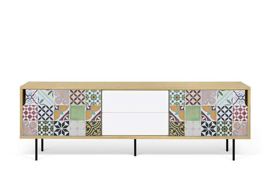 TEMAHOME - Dann 201 Tiles Patchwork Sideboard in Oak / Pure White & Vinyl / Black - 9500404825 veiw 1