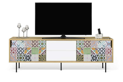 TEMAHOME - Dann 201 Tiles Patchwork Sideboard in Oak / Pure White & Vinyl / Black - 9500404825 veiw 2