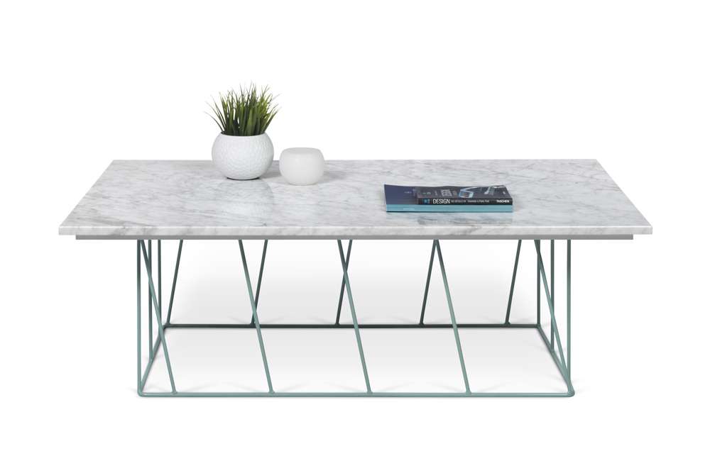 TEMAHOME - Helix 47x30 Marble-Top Coffee Table in White Marble / Sea Green Lacquered Steel - 9500627453 veiw 3