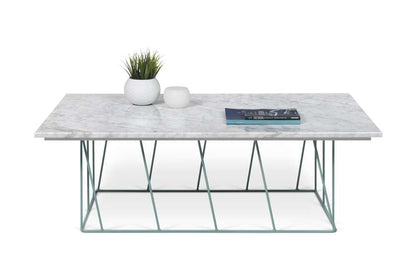 TEMAHOME - Helix 47x30 Marble-Top Coffee Table in White Marble / Sea Green Lacquered Steel - 9500627453 veiw 3