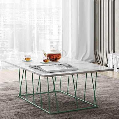 TEMAHOME - Helix 47x30 Marble-Top Coffee Table in White Marble / Sea Green Lacquered Steel - 9500627453 veiw 5