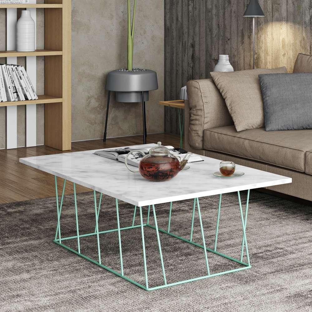 TEMAHOME - Helix 47x30 Marble-Top Coffee Table in White Marble / Sea Green Lacquered Steel - 9500627453 veiw 6