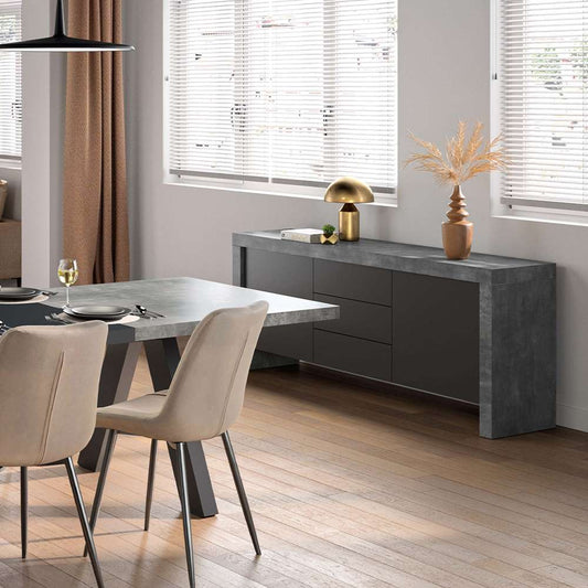 TEMAHOME - Kobe 2 Doors & 3 Drawers Sideboard in Concrete Look / Pure Black - 9500402135 veiw 2