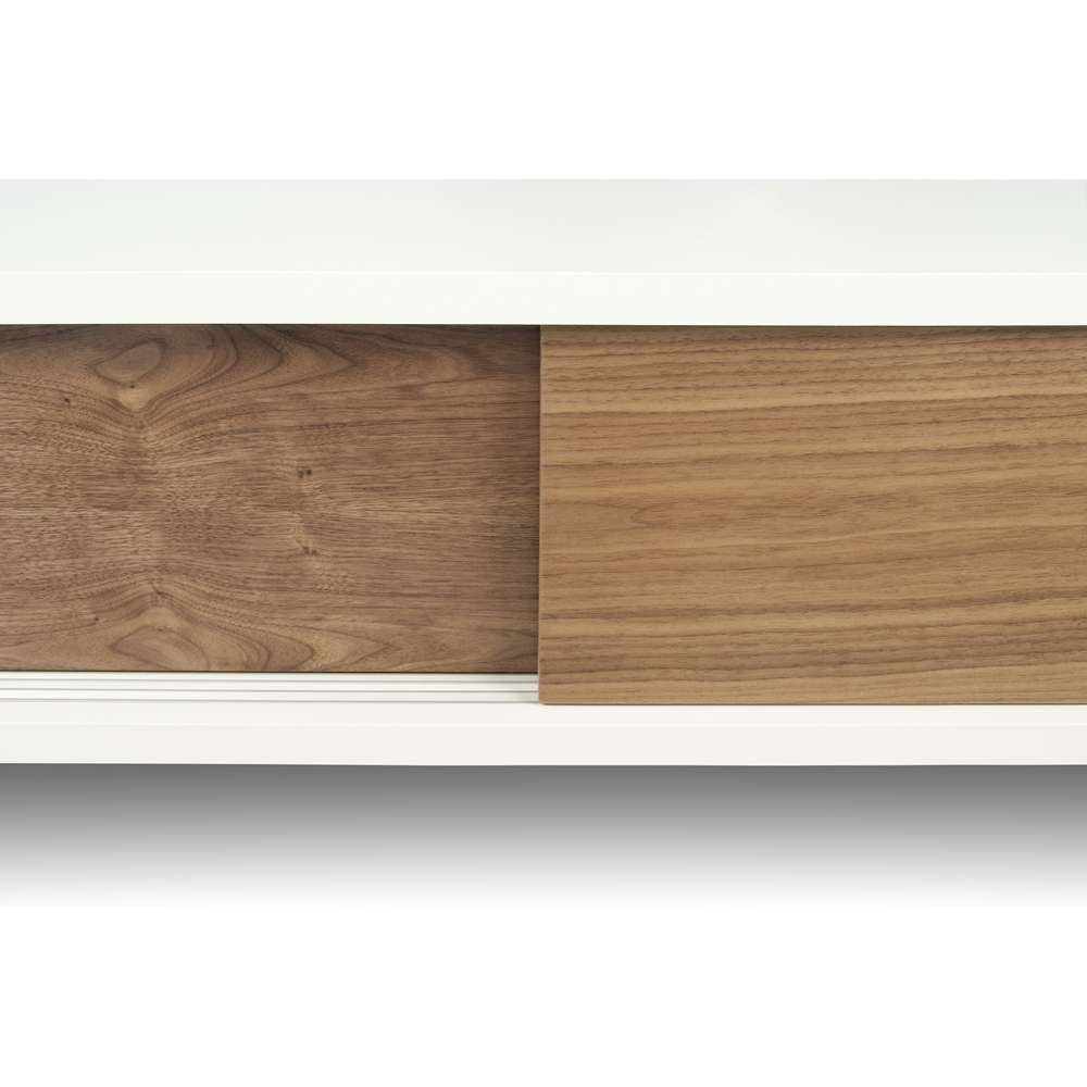 TEMAHOME - Slide Low With Doors & Feet in Pure White Frame, Walnut Doors - 9500621611 veiw 4