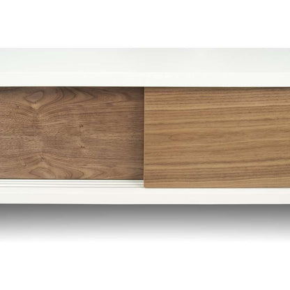 TEMAHOME - Slide Low With Doors & Feet in Pure White Frame, Walnut Doors - 9500621611 veiw 4