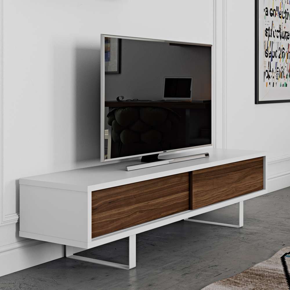 TEMAHOME - Slide Low With Doors & Feet in Pure White Frame, Walnut Doors - 9500621611 veiw 8