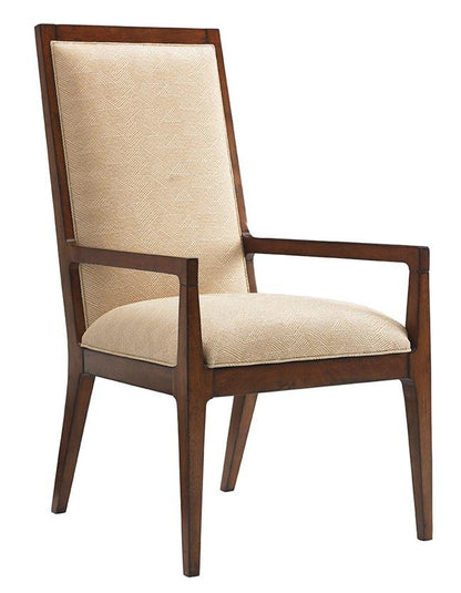 Tommy Bahama Home - Island Fusion Natori Slat Back Arm Chair in Gold Geometric Fabric - 556-881-01 veiw 1