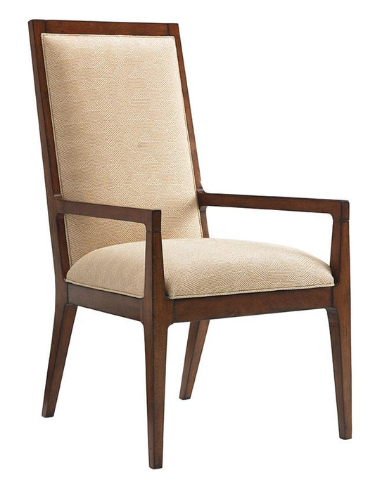 Tommy Bahama Home - Island Fusion Natori Slat Back Arm Chair in Gold Geometric Fabric - 556-881-01 veiw 1