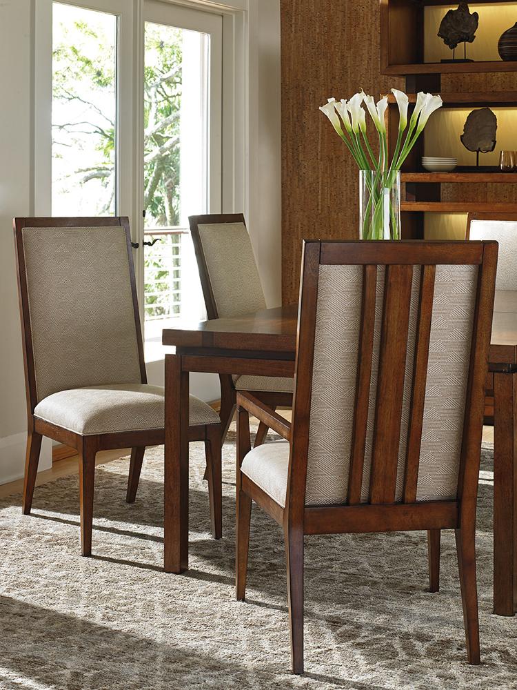 Tommy Bahama Home - Island Fusion Natori Slat Back Arm Chair in Gold Geometric Fabric - 556-881-01 veiw 4