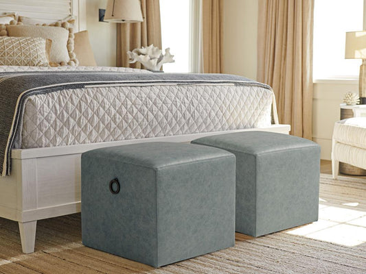 Tommy Bahama Home - Ocean Breeze Jupiter Leather Ottoman, Green - LL7758-44-40 veiw 2