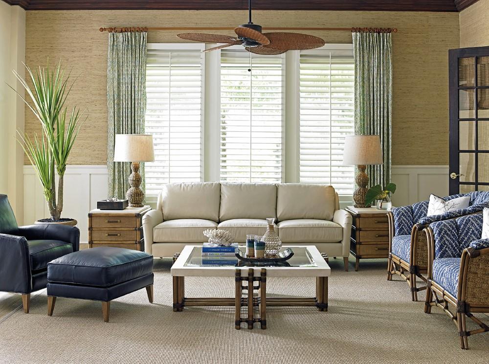Tommy Bahama Home - Twin Palms Coconut Grove Leather Ottoman in Blue - LL7287-44-40 veiw 3