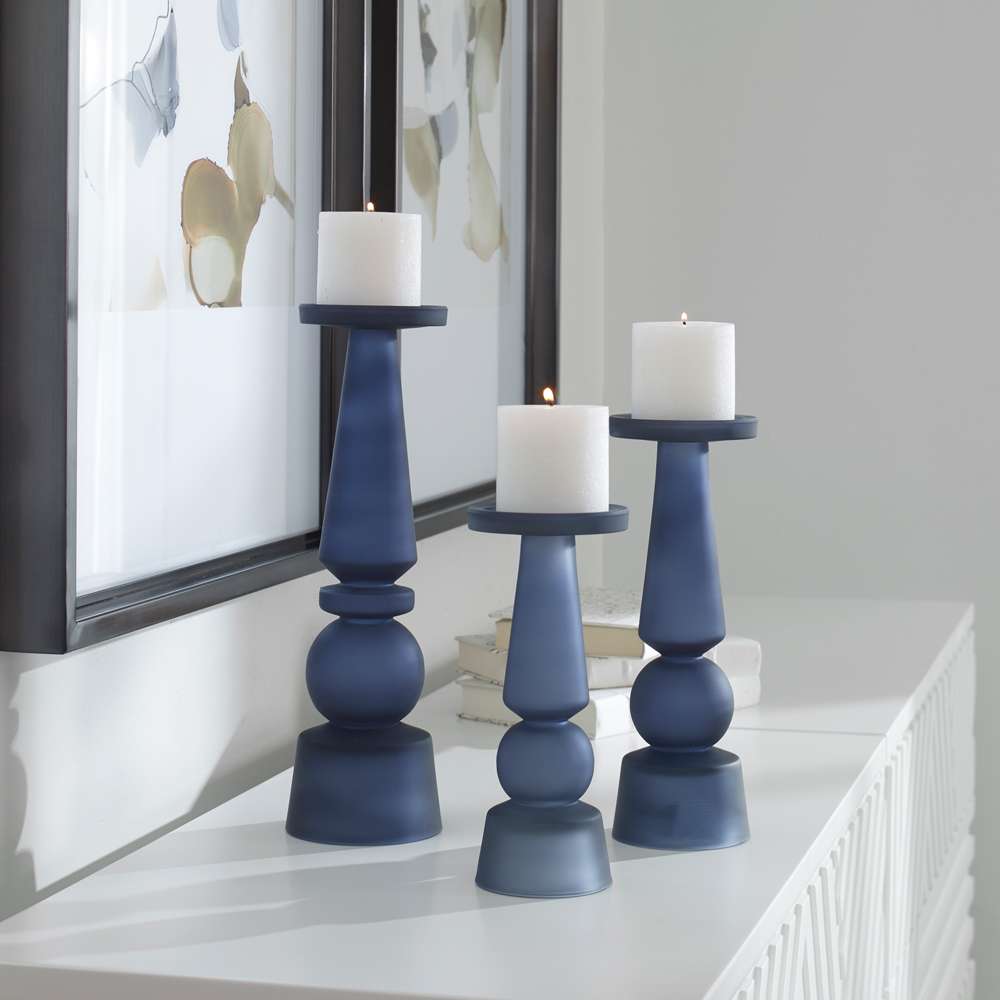Uttermost - Cassiopeia Blue Glass Candleholders (Set of 3) - 17779 veiw 4
