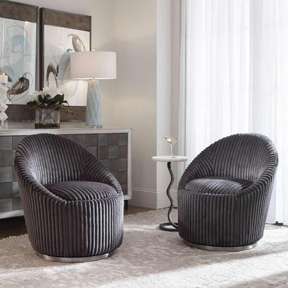 Uttermost - Crue Gray Fabric Swivel Chair - 23599 veiw 2