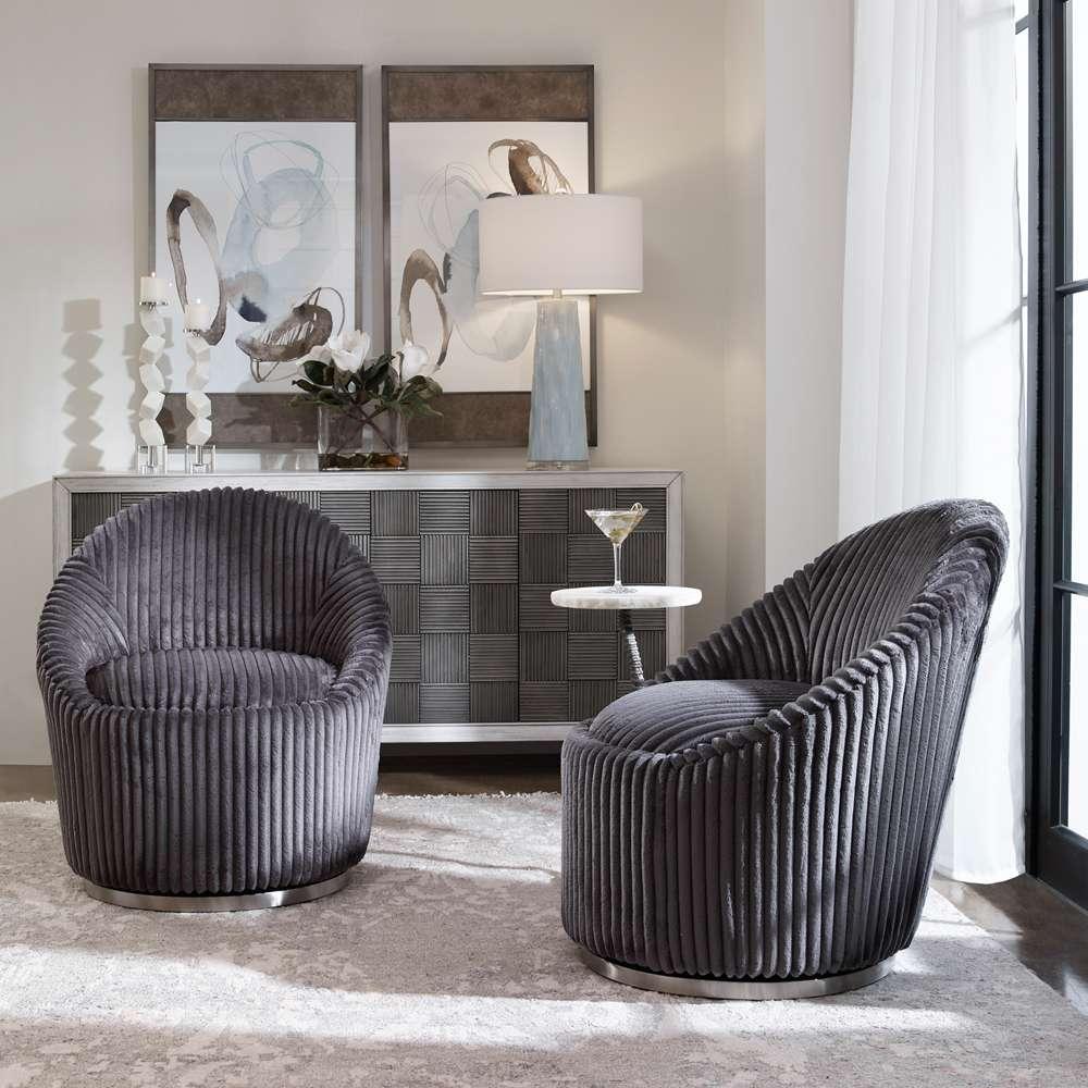 Uttermost - Crue Gray Fabric Swivel Chair - 23599 veiw 4
