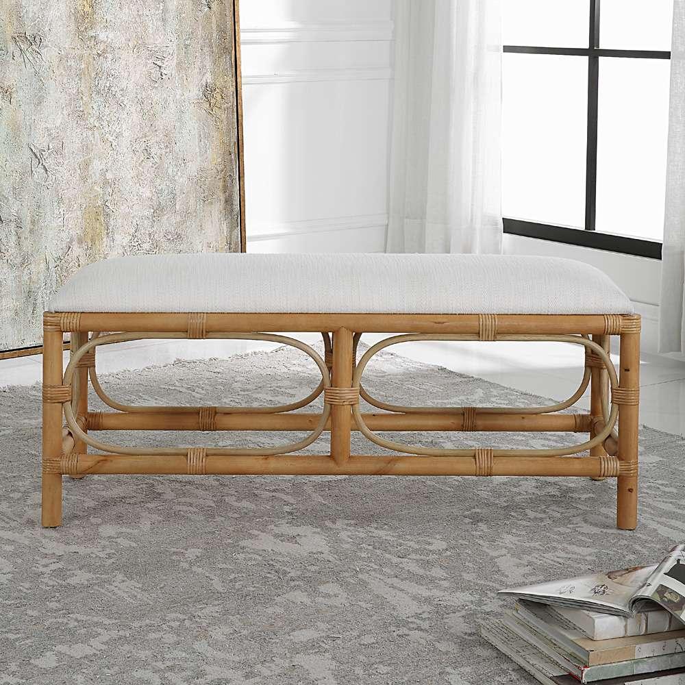 Uttermost - Laguna White Fabric Rattan Bench - 23755 veiw 3