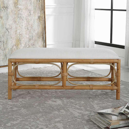 Uttermost - Laguna White Fabric Rattan Bench - 23755 veiw 3