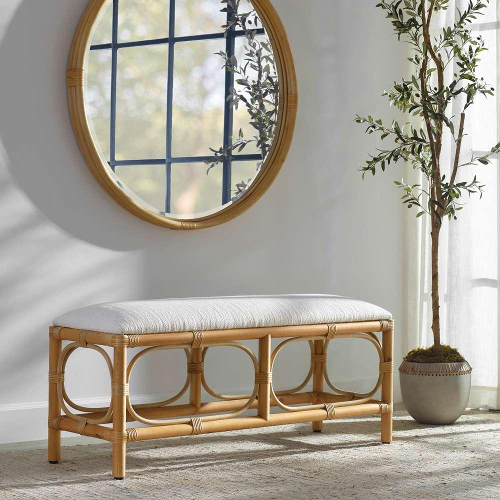 Uttermost - Laguna White Fabric Rattan Bench - 23755 veiw 4