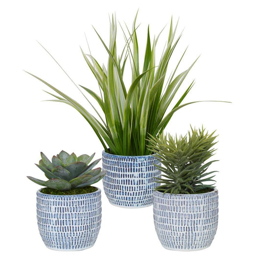 Uttermost - Puebla Greenery In Blue & White Pots (Set of 3) - 60192 veiw 1