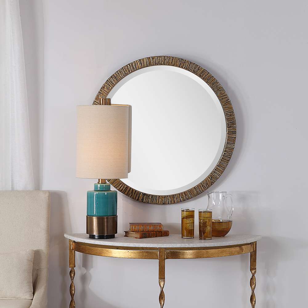 Uttermost - Wayde Gold Bark Round Mirror - 09459 veiw 4