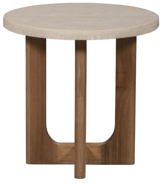 Vanguard Furniture - Bliss - Outdoor End Table- Wood & Travertine - O295E1 view 1