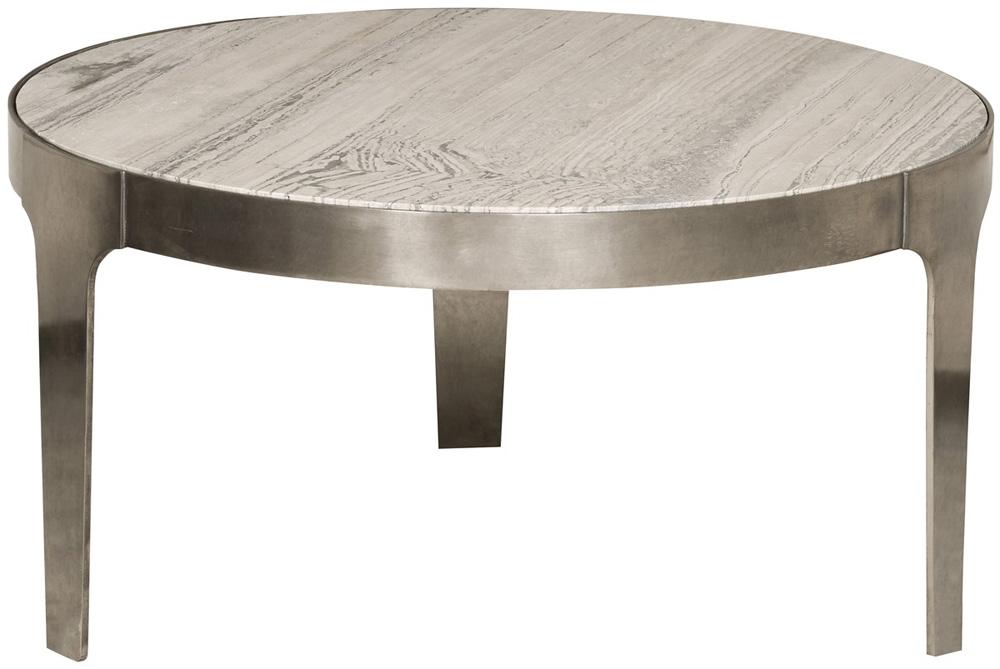 Vanguard Furniture - Noa Round Cocktail Table - Aged Silver Metal and Travertine - P615C1 veiw 1