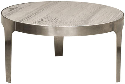 Vanguard Furniture - Noa Round Cocktail Table - Aged Silver Metal and Travertine - P615C1 veiw 1