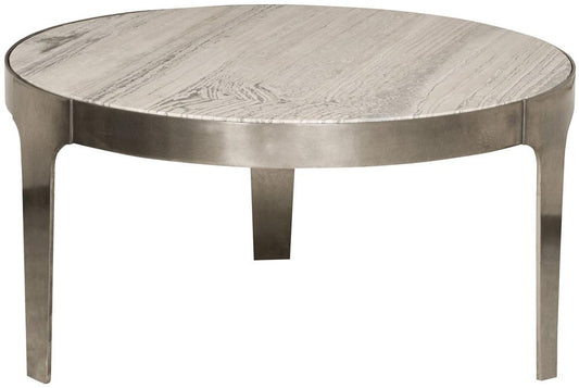 Vanguard Furniture - Noa Round Cocktail Table - Aged Silver Metal and Travertine - P615C1 veiw 1