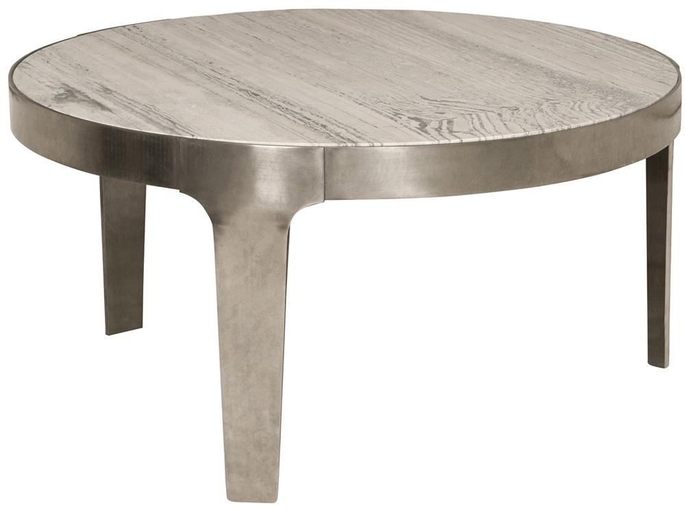 Vanguard Furniture - Noa Round Cocktail Table - Aged Silver Metal and Travertine - P615C1 veiw 2